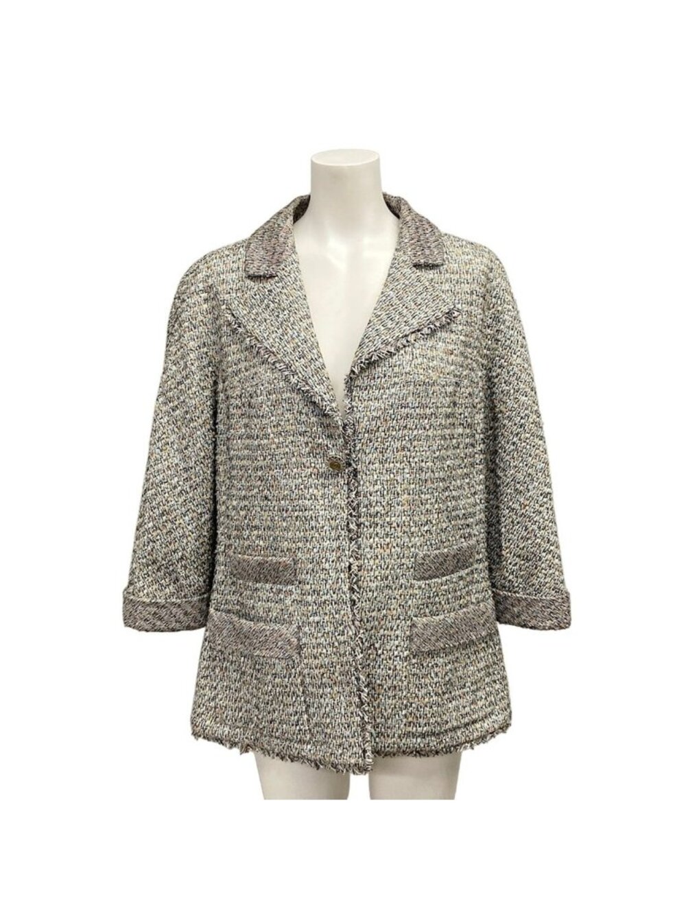 Chanel Jacket 42 L Martin Margiela Era Black White Multi 3/4 Sleeve Tweed Cotton
